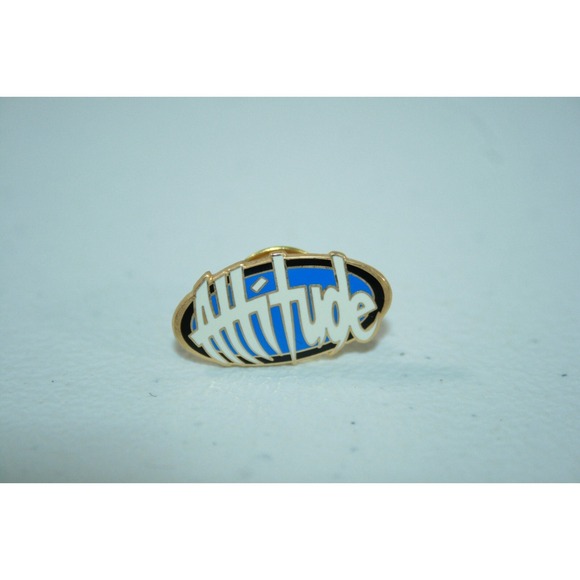 Accessories - Vintage Attitude Spell Out Blue Gold Black White Pinback Lapel Pin